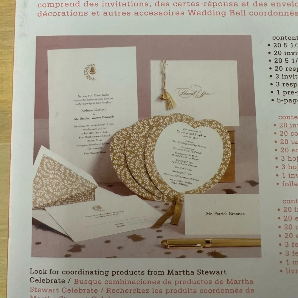 NEW Martha Stewart Wedding Bell Printable Cards Invitation Gold Ivory